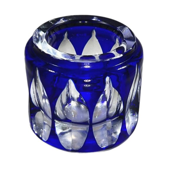 VTG PLATA LAPPAS Hand Blown Cut to Clear Crystal Cobalt Blue Candle Holder Jar - Picture 6 of 10